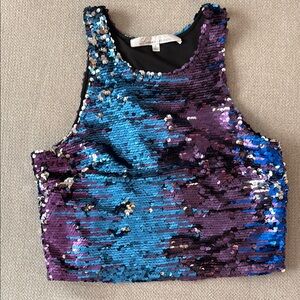Lovers + Friends Blue Purple Sequin Crop Tank